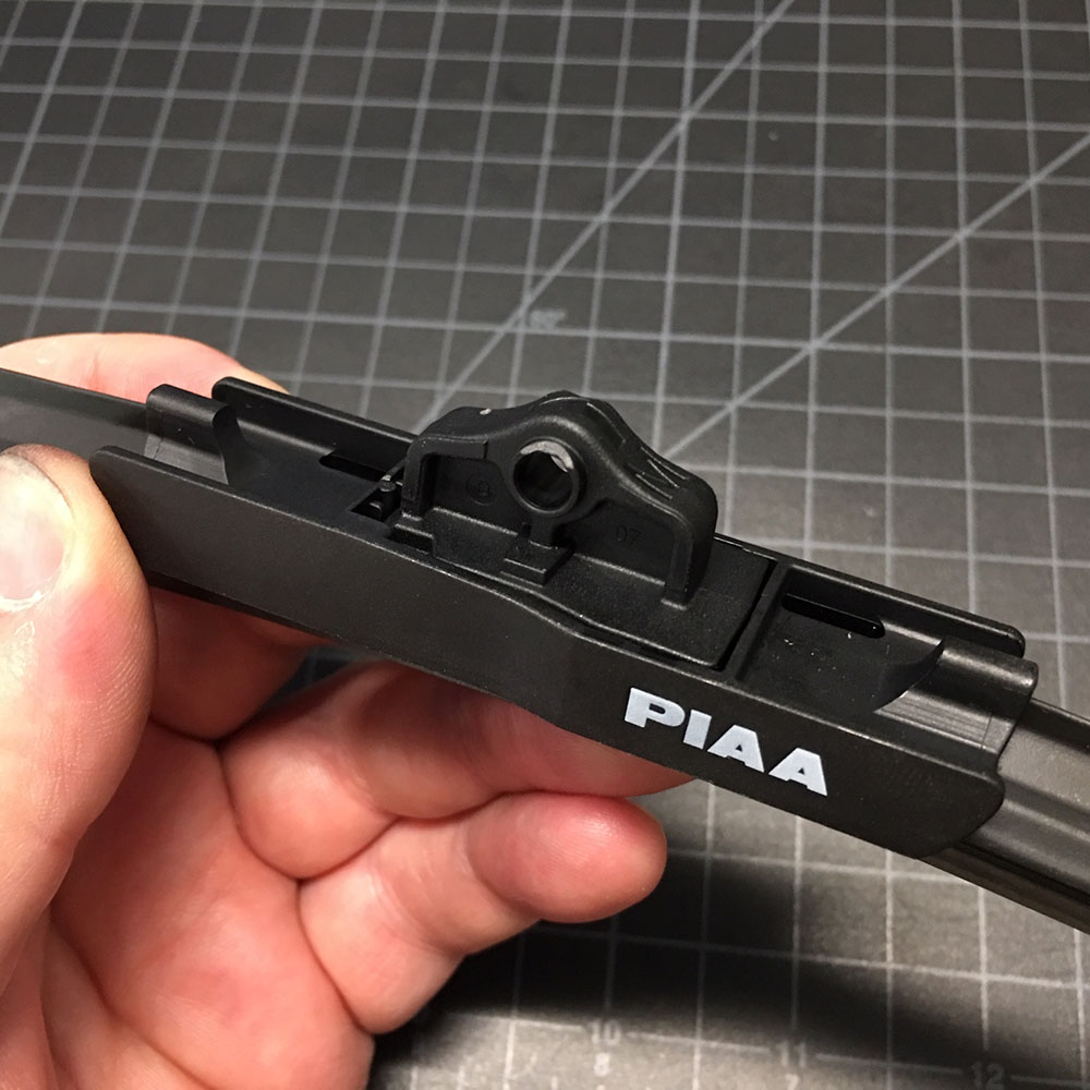 The M clip installed on the wiper blade.