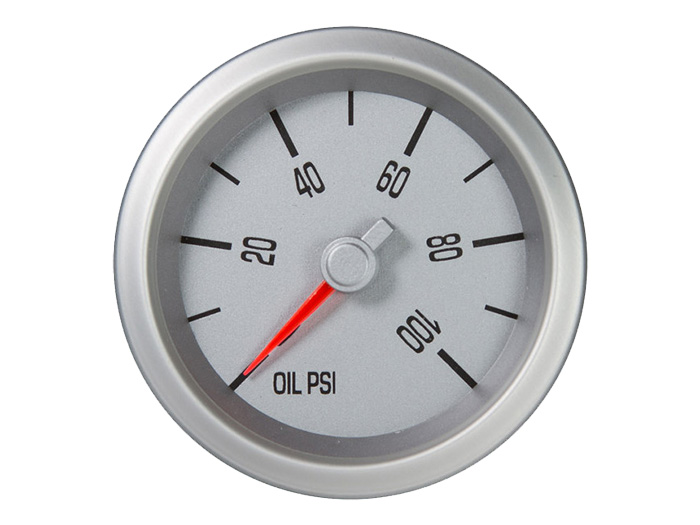 The Marshall Instruments oil pressure gauge in silver.