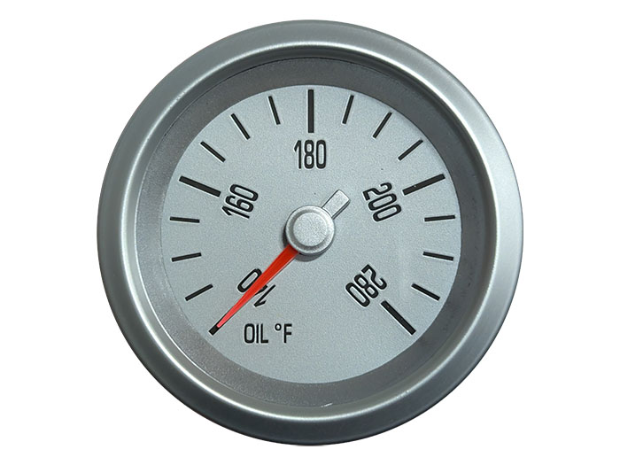 The Marshall Instruments oil temperature gauge in silver.