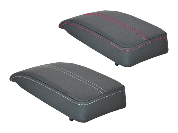 both the leather padded armrests in gray and red