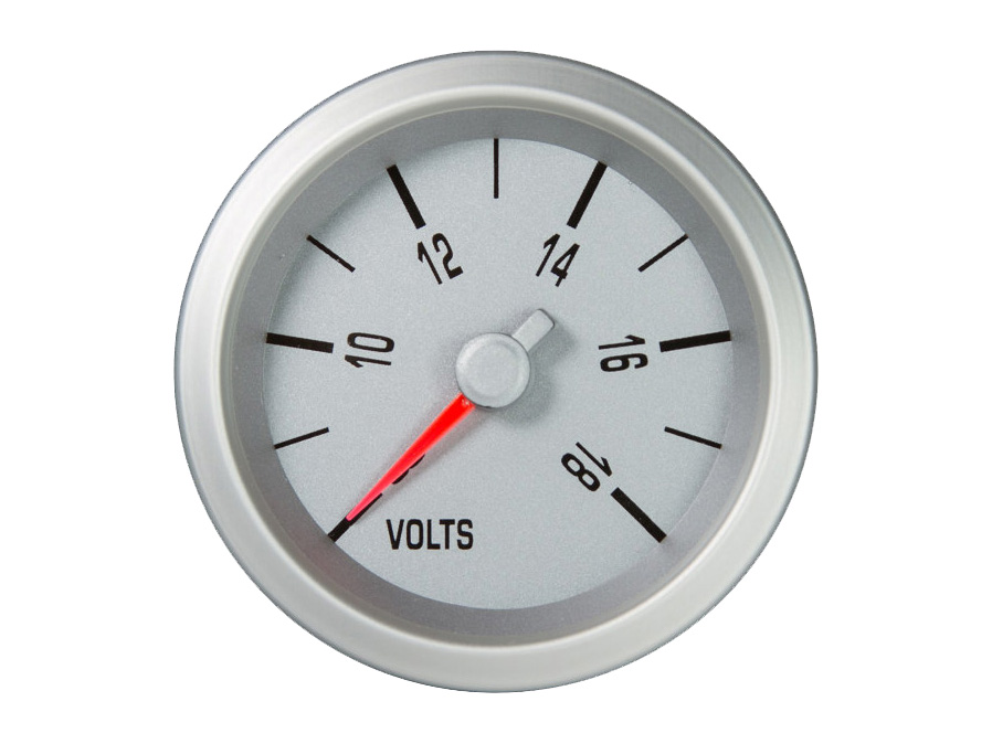 The Marshall Instruments Volts Gauge in silver.